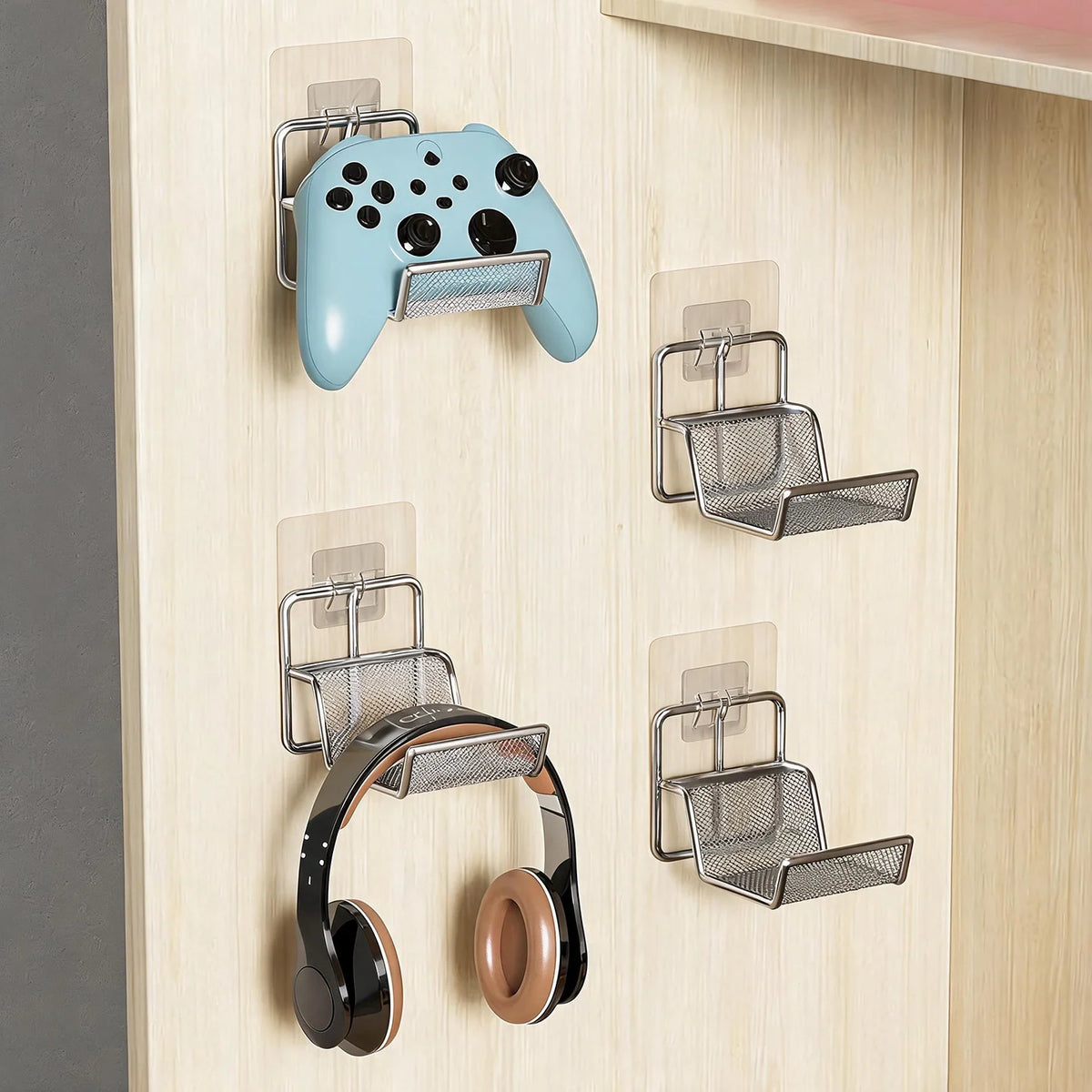 Headphone & Game Controller Rack Wall-Mounted Foldable Hooks, Space-Saving