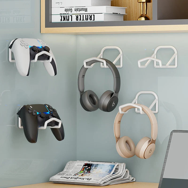 Headphone & Game Controller Rack Wall-Mounted Foldable Hooks, Space-Saving