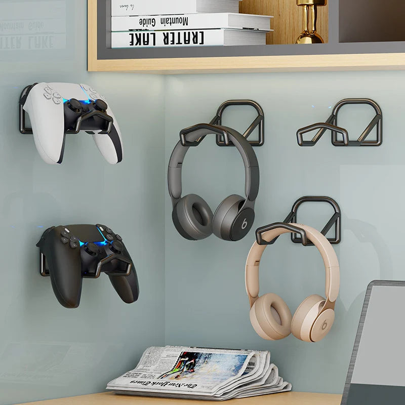Headphone & Game Controller Rack Wall-Mounted Foldable Hooks, Space-Saving
