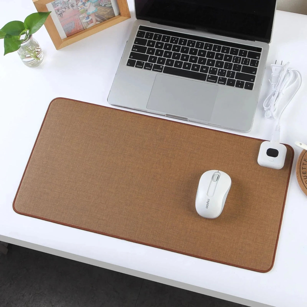 Heated Desk Mat Adjustable Temperature Linen-Textured Mouse Pad
