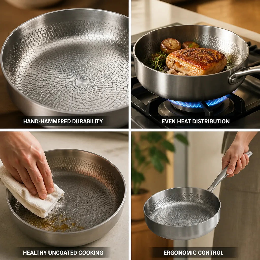 High-Sided Frying Pan Hand-Hammered Titanium Uncoated