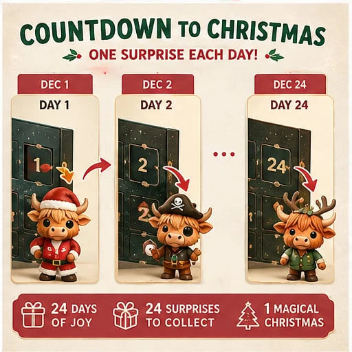 Highland Cow Advent Calendar 24 Resin Figures Festive Designs