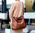 Hobo Handbag Water-Resistant Leather Hidden Anti-Theft Pocket & Matching Pouch