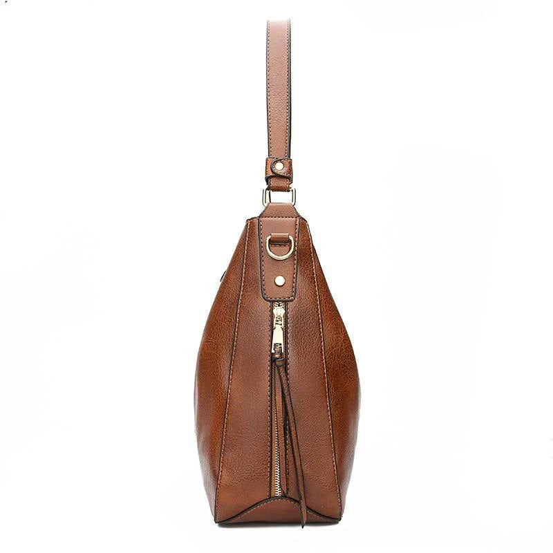 Hobo Handbag Water-Resistant Leather Hidden Anti-Theft Pocket & Matching Pouch