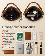Hobo Handbag Water-Resistant Leather Hidden Anti-Theft Pocket & Matching Pouch