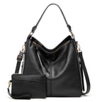 Hobo Handbag Water-Resistant Leather Hidden Anti-Theft Pocket & Matching Pouch