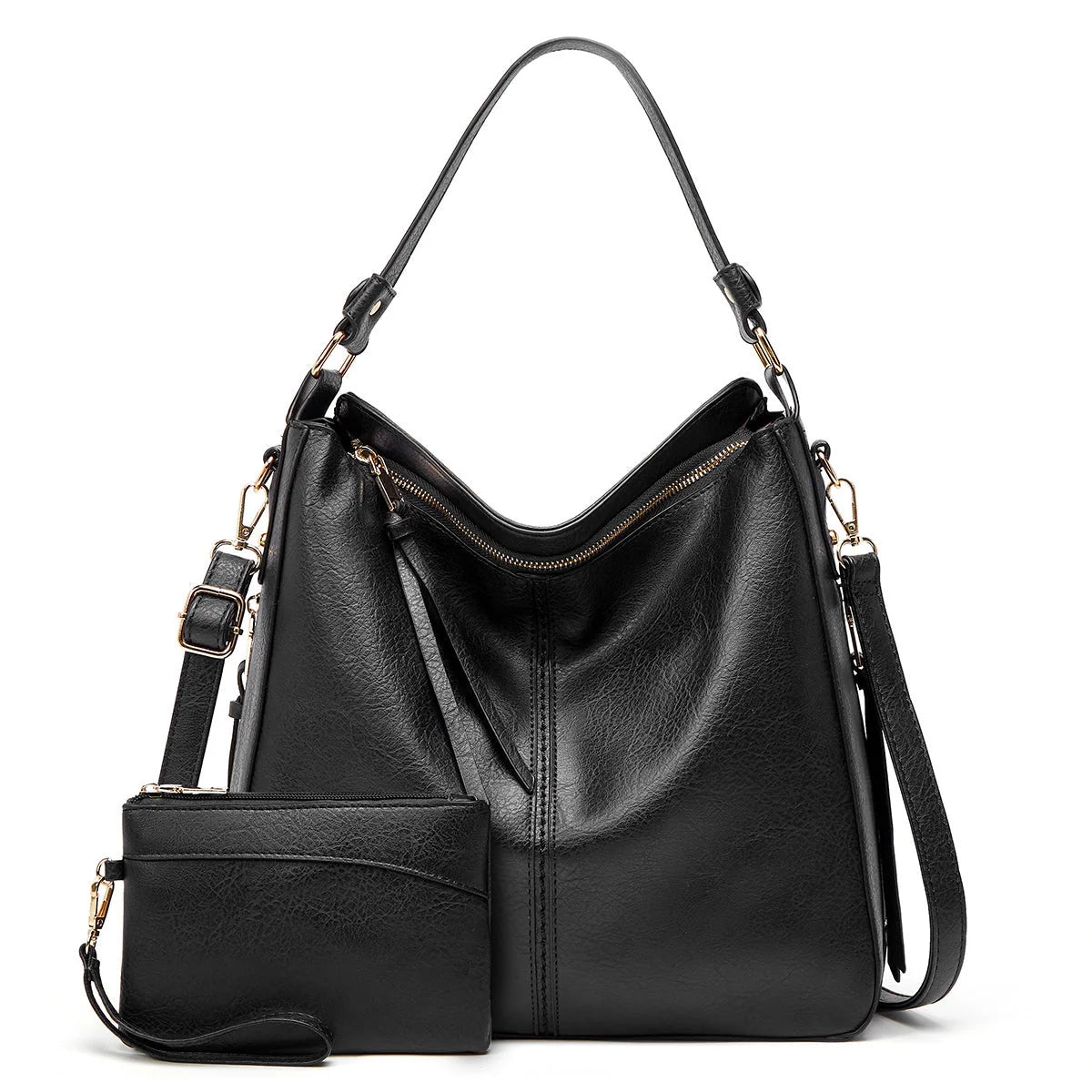Hobo Handbag Water-Resistant Leather Hidden Anti-Theft Pocket & Matching Pouch