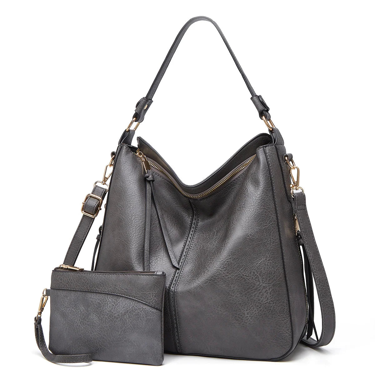 Hobo Handbag Water-Resistant Leather Hidden Anti-Theft Pocket & Matching Pouch
