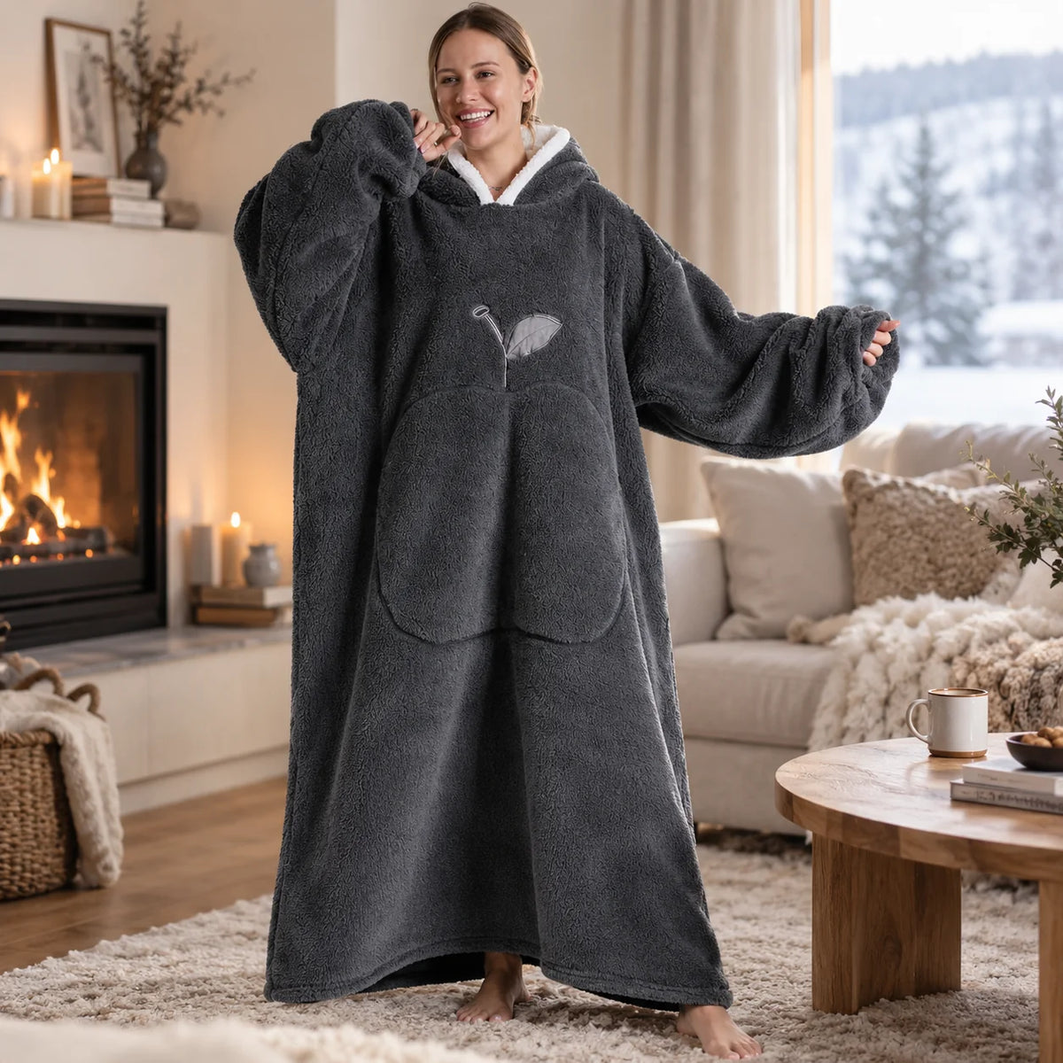 Hooded Blanket Oversized Sherpa Fleece & Kangaroo Pocket