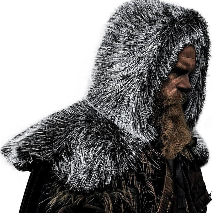 Hooded Cloak Vegan Faux Fur Warm Lining Wide Shoulder Trim