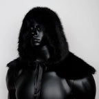 Hooded Cloak Vegan Faux Fur Warm Lining Wide Shoulder Trim