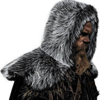 Hooded Cloak Vegan Faux Fur Warm Lining Wide Shoulder Trim
