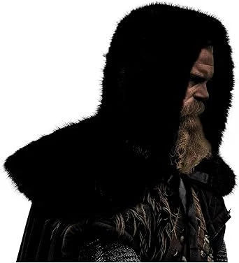 Hooded Cloak Vegan Faux Fur Warm Lining Wide Shoulder Trim