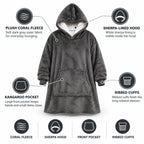 Hoodie Blanket Oversized Sherpa Fleece Front Pocket