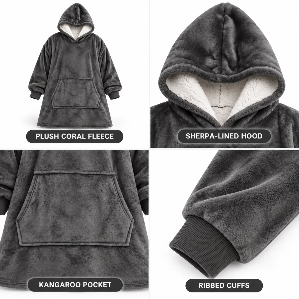 Hoodie Blanket Oversized Sherpa Fleece Front Pocket