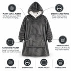 Hoodie Blanket Oversized Sherpa Fleece Hood & Front Pocket