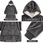 Hoodie Blanket Oversized Sherpa Fleece Hood & Front Pocket