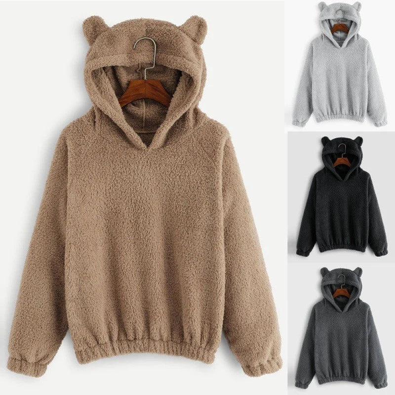 Hoodie Teddy Fleece Bear Ear Hood Relaxed Fit
