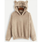 Hoodie Teddy Fleece Bear Ear Hood Relaxed Fit