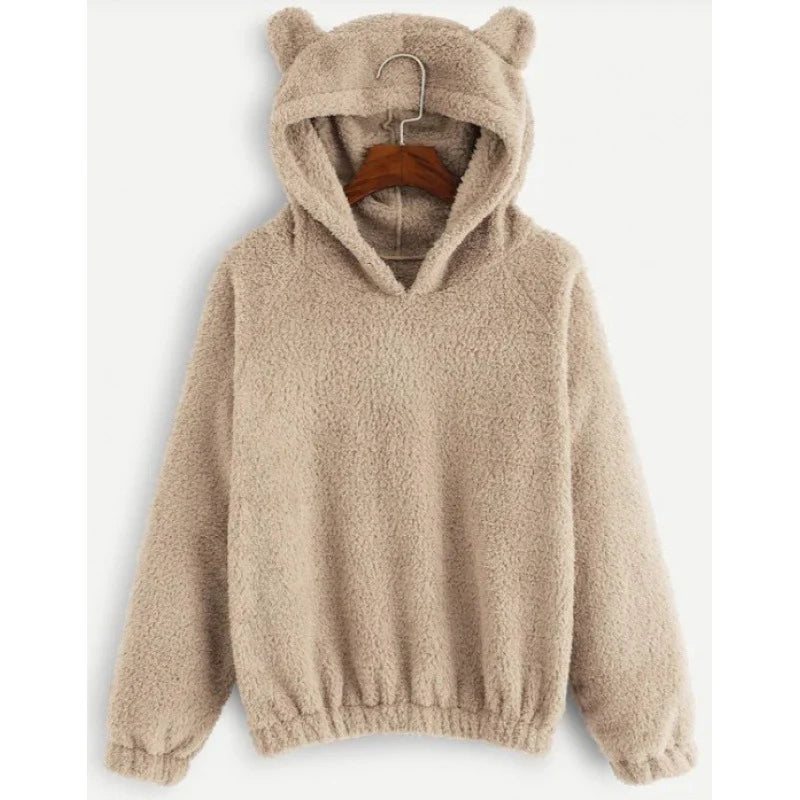 Hoodie Teddy Fleece Bear Ear Hood Relaxed Fit