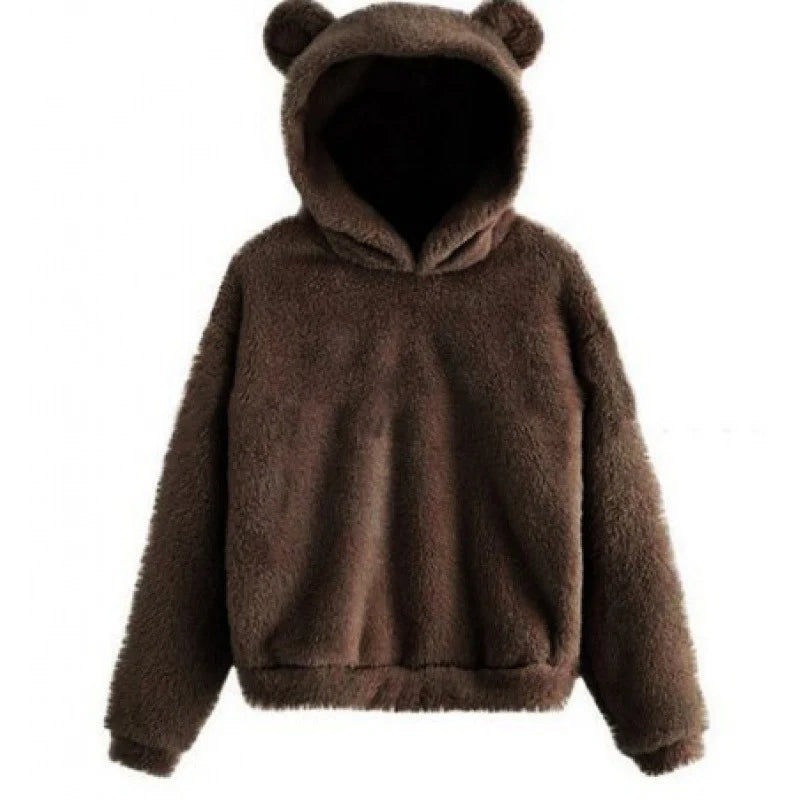 Hoodie Teddy Fleece Bear Ear Hood Relaxed Fit