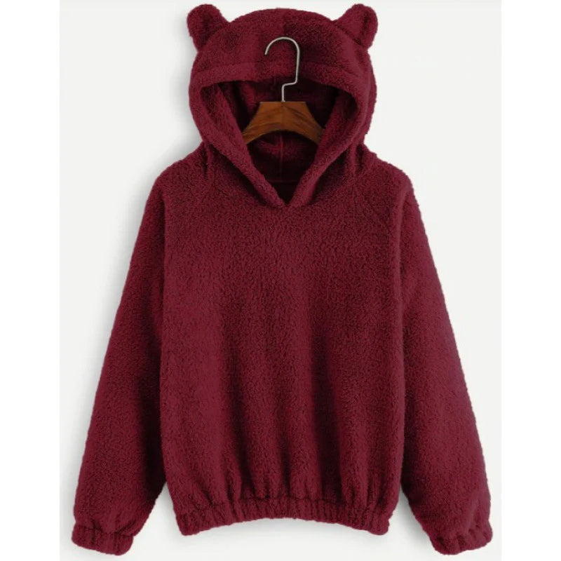 Hoodie Teddy Fleece Bear Ear Hood Relaxed Fit
