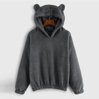 Hoodie Teddy Fleece Bear Ear Hood Relaxed Fit