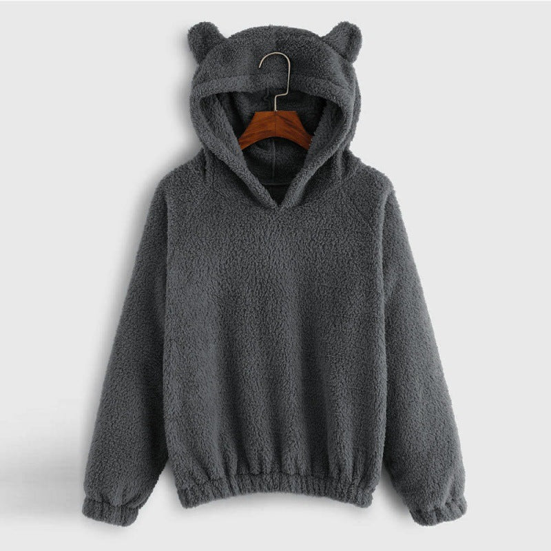 Hoodie Teddy Fleece Bear Ear Hood Relaxed Fit