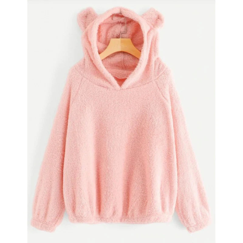 Hoodie Teddy Fleece Bear Ear Hood Relaxed Fit