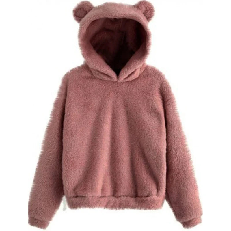 Hoodie Teddy Fleece Bear Ear Hood Relaxed Fit