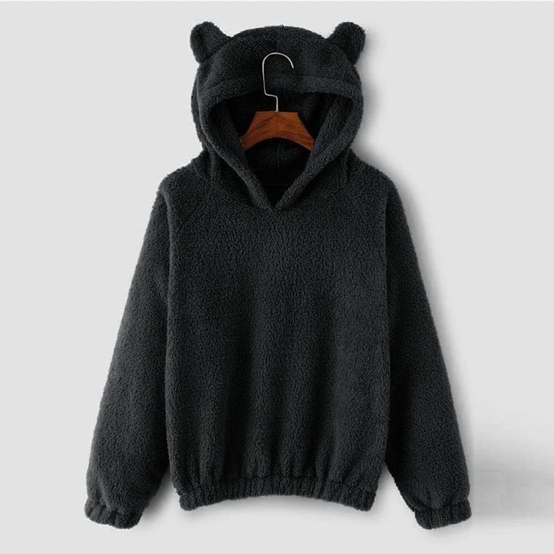 Hoodie Teddy Fleece Bear Ear Hood Relaxed Fit