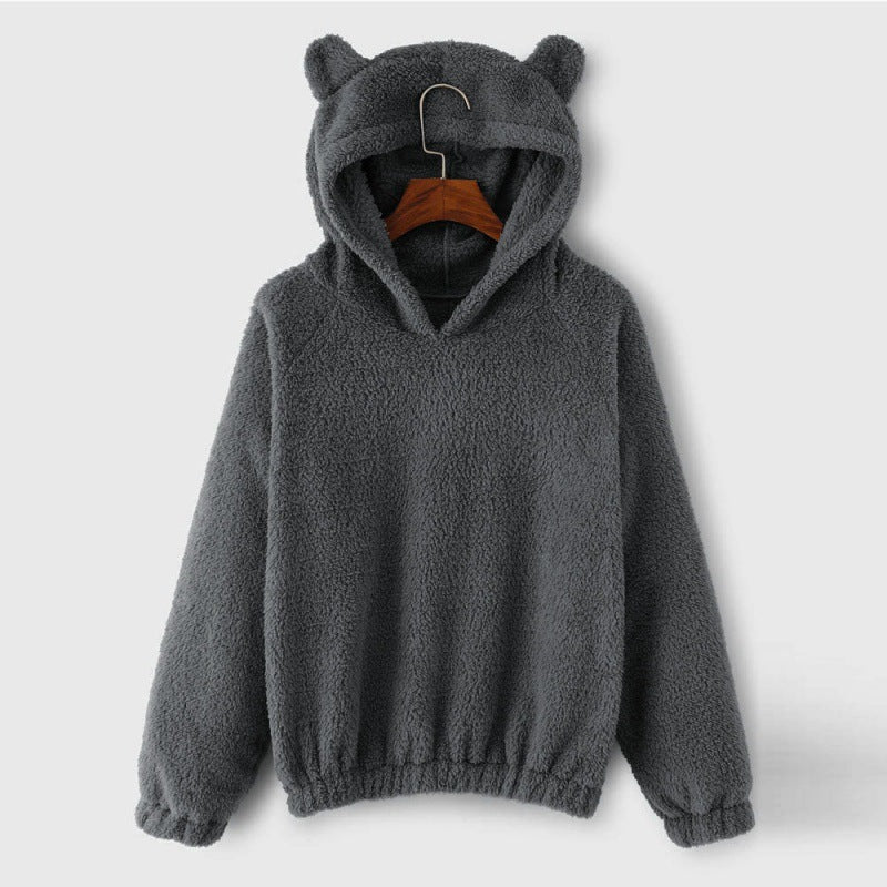 Hoodie Teddy Fleece Bear Ear Hood Relaxed Fit