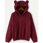 Hoodie Teddy Fleece Bear Ear Hood Relaxed Fit