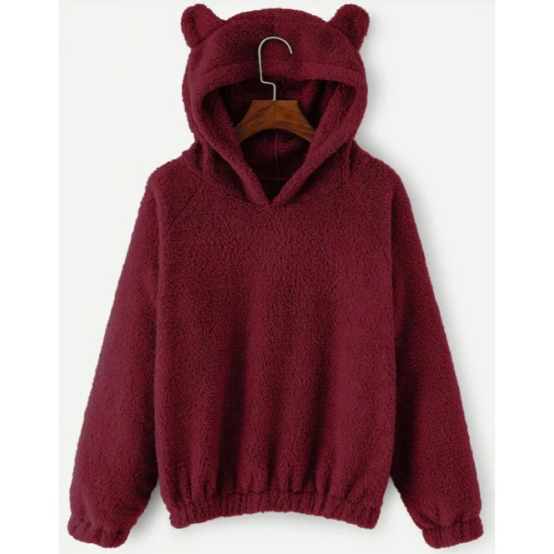Hoodie Teddy Fleece Bear Ear Hood Relaxed Fit