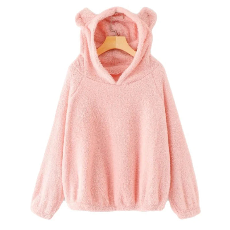 Hoodie Teddy Fleece Bear Ear Hood Relaxed Fit