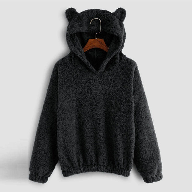 Hoodie Teddy Fleece Bear Ear Hood Relaxed Fit
