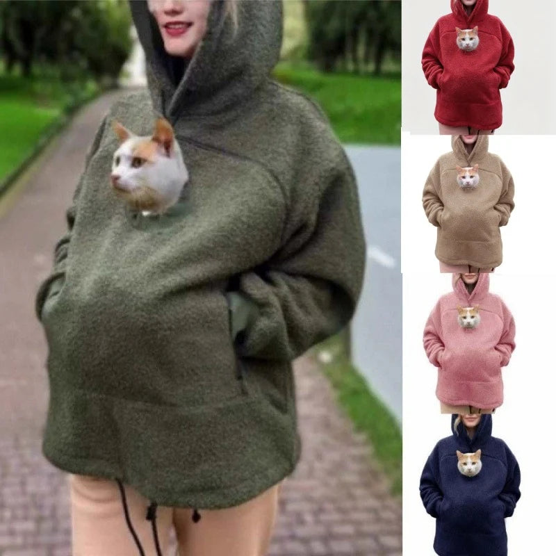 Hoodie With Built-In Cat Cave Sherpa Fleece