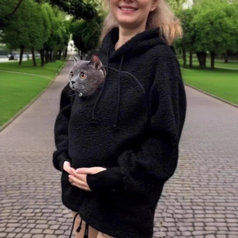 Hoodie With Built-In Cat Cave Sherpa Fleece