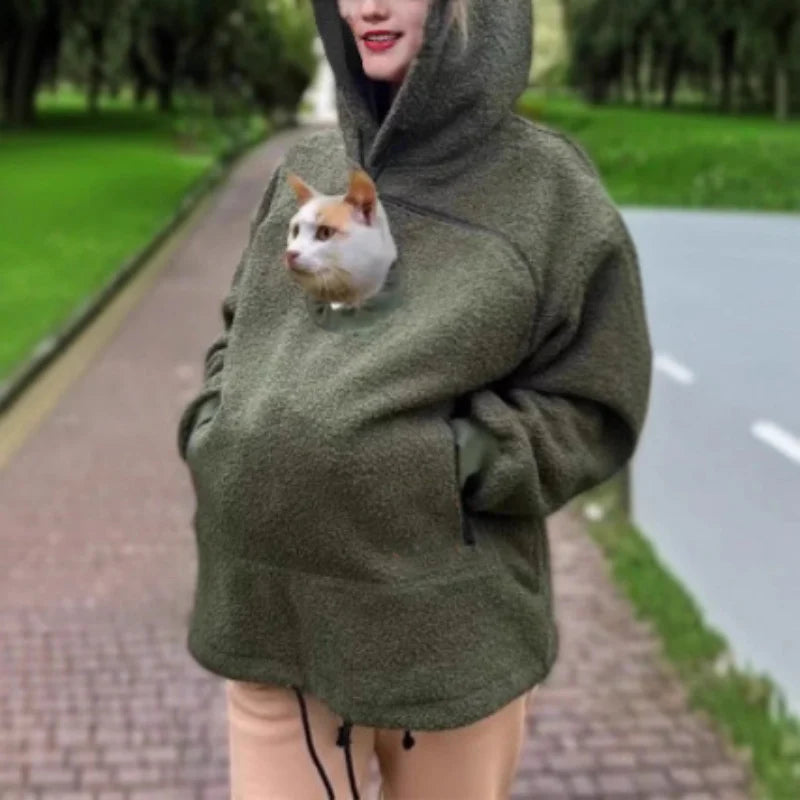 Hoodie With Built-In Cat Cave Sherpa Fleece