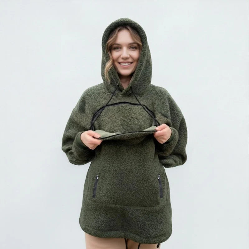 Hoodie With Built-In Cat Cave Sherpa Fleece