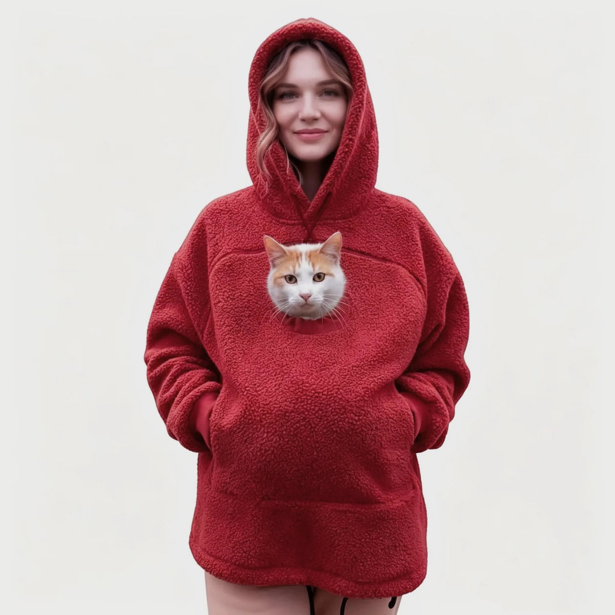 Hoodie With Built-In Cat Cave Sherpa Fleece