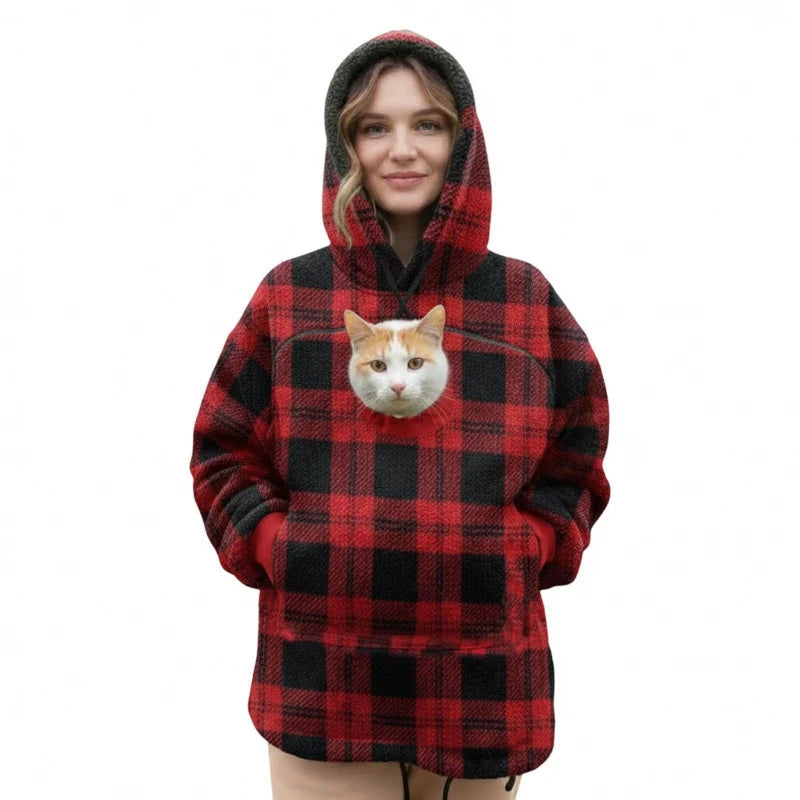 Hoodie With Built-In Cat Cave Sherpa Fleece