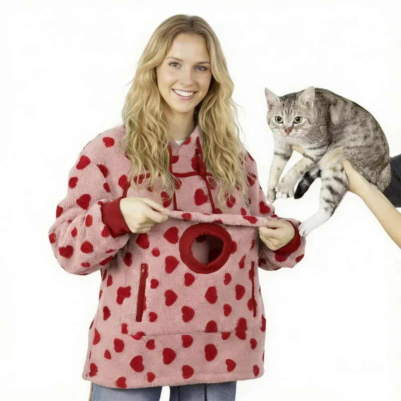 Hoodie With Built-In Cat Cave Sherpa Fleece