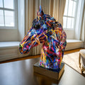 Horse Head Sculpture Multicolor Paint-Splatter Resin