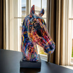 Horse Head Sculpture Multicolor Paint-Splatter Resin
