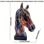 Horse Head Sculpture Multicolor Paint-Splatter Resin