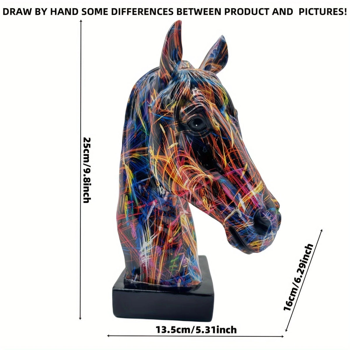 Horse Head Sculpture Multicolor Paint-Splatter Resin