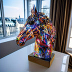 Horse Head Sculpture Multicolor Paint-Splatter Resin