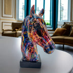 Horse Head Sculpture Multicolor Paint-Splatter Resin