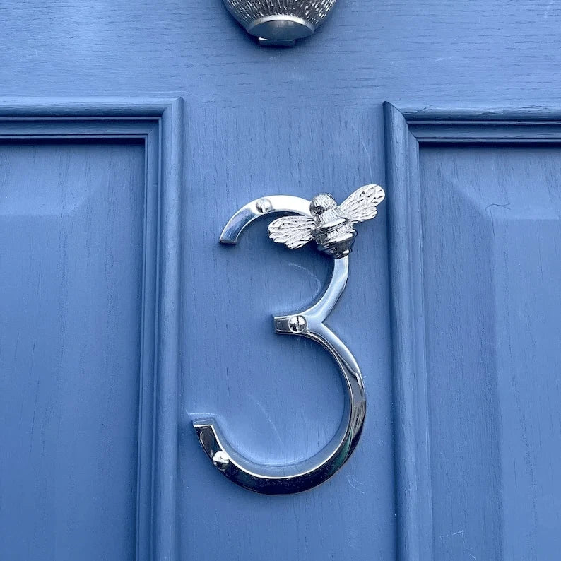 House Number Bee Motif Weatherproof Metal 5 Inch
